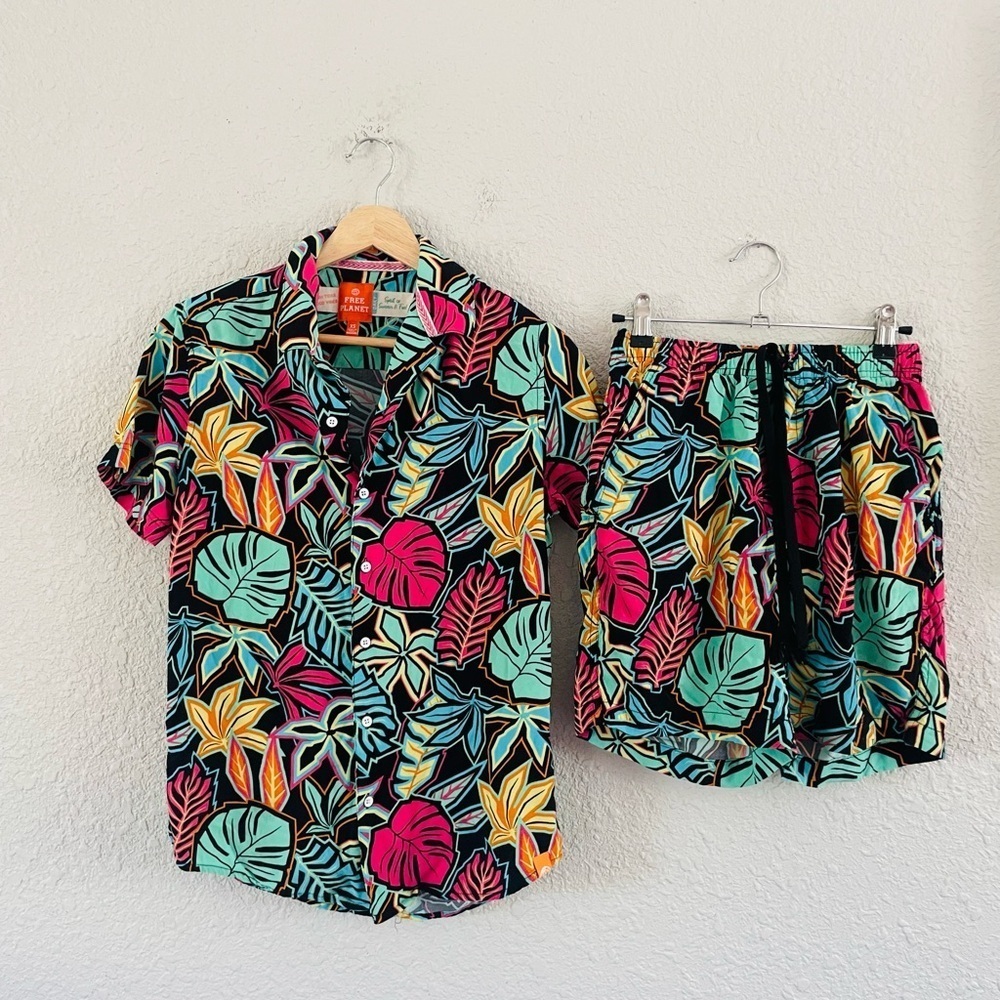 Free Planet Hawaiian Bright Floral Shirt & Shorts Set